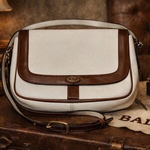 Vintage Bally White & Brown Leather Crossbody / Shoulder Bag
